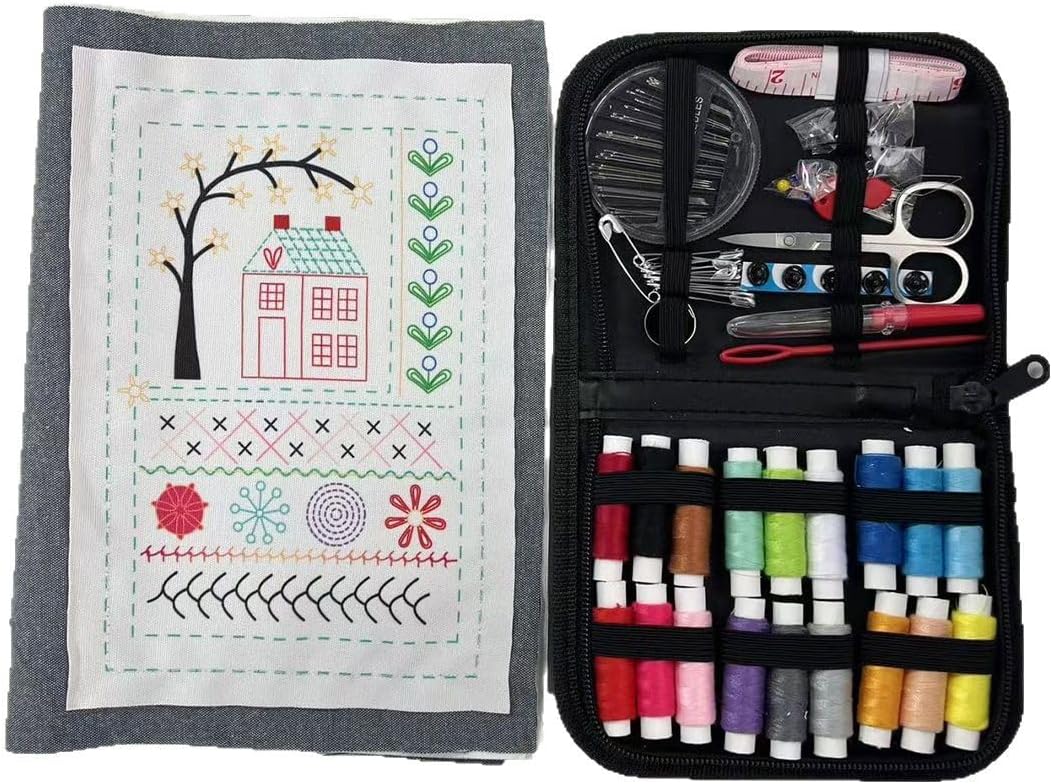 majusaccessory Embroidery Stitch Book Kit for Beginners,106 Patterns & 27 Full Tool Set with Video Instructions, Portable All in One Kit for Stress Relief & Relaxation, Perfect for Leisure Time, Gift