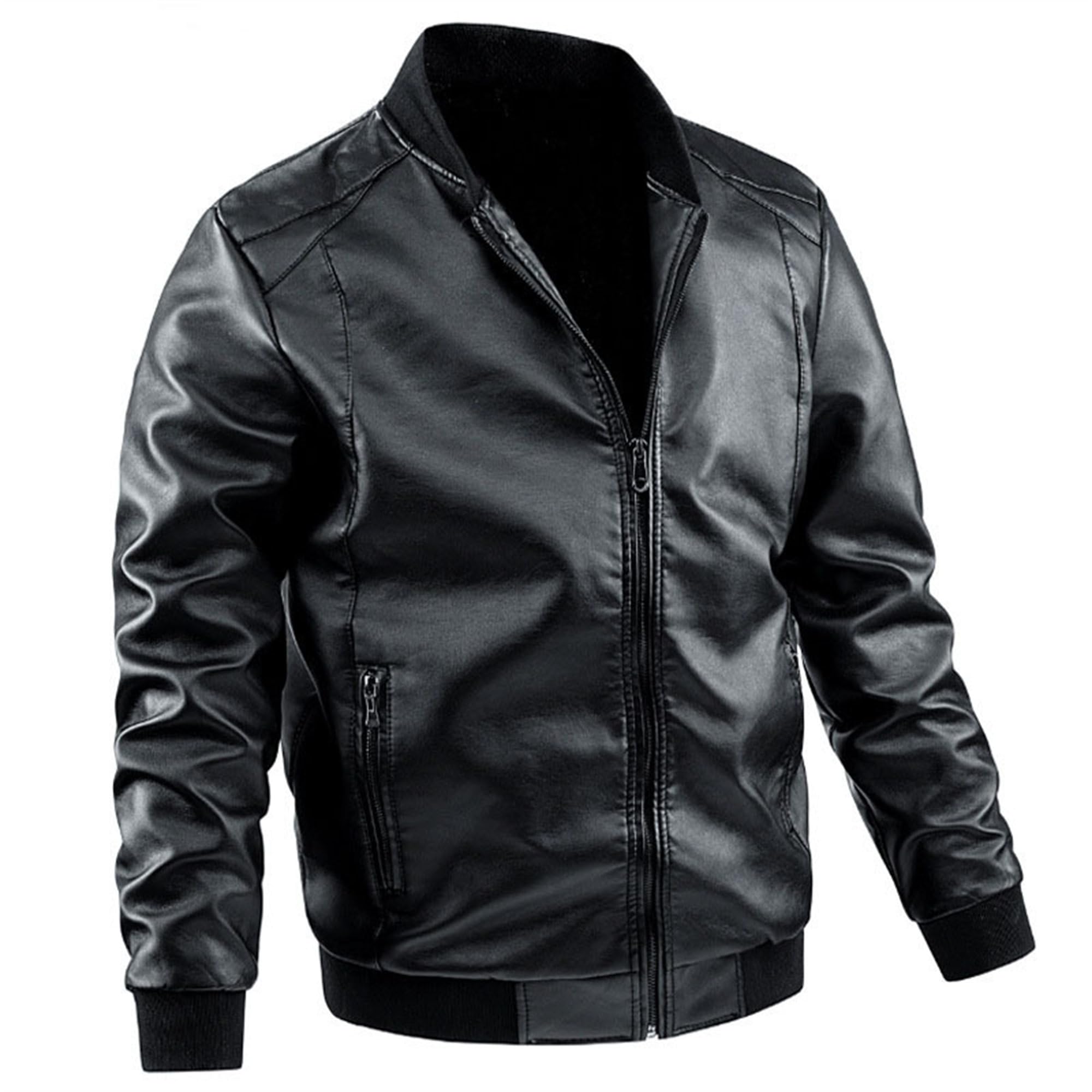 Mens Motorcycle Faux Leather Jacket Lightweight Vintage Classic Jacket Zip Up Biker Pu Leather Outwear Coat (3X-Large,Black)
