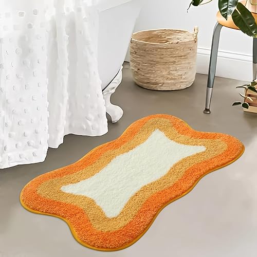 Miniatura 7 de HAOCOO Alfombra de baño naranja antideslizante, lavable, suave felpa de forma irregular, antideslizante, alfombra de baño de microfibra, lavable a