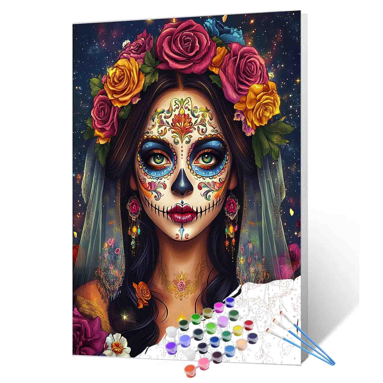 Aihonmin Sugar Skull Girl DIY Paint by Numbers for Adults Day of The Dead Woman Digital Oil Painting Painting Kits on Canva Acrylic Paint Crafts Paintwork Home Decor Gifts 16x20 Inch(Frameless