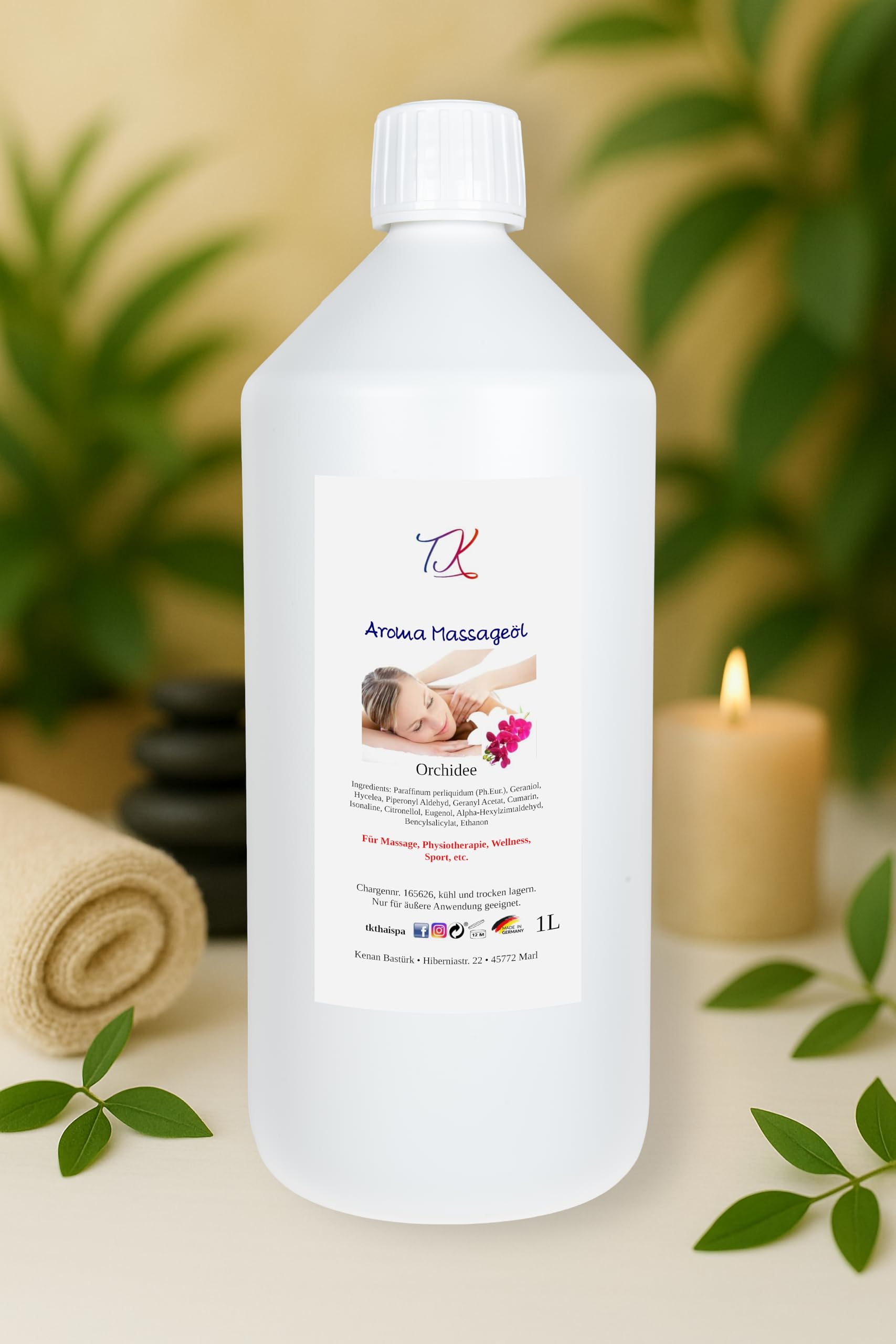 Aceite de masaje aromático para masajes, fisioterapia, bienestar y mucho más, grado medicinal (1l, orquídea)