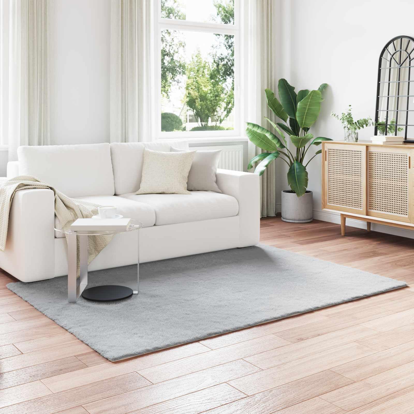 Kunstkaninchenfell Teppich aus Polyester, Rutschfester Teppich in Grau, ultraweiche samtige Oberfläche, plüschiges Design für Wohnzimmer und Schlafzimmer, handwaschbar,