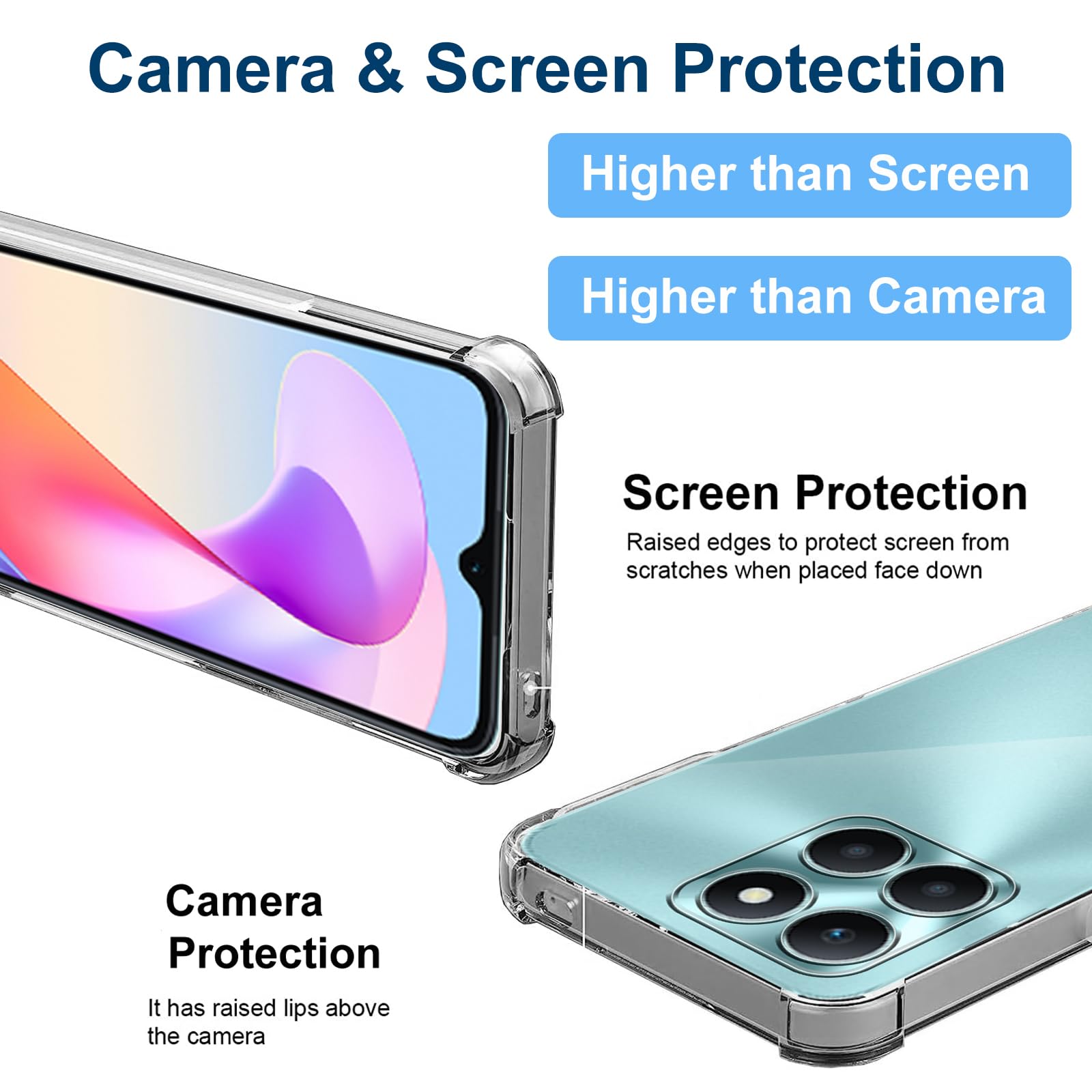 GEJEFA Cover per Honor X6A + 3 Pack Vetro Temperato, Custodia Sottile Silicone TPU Bumper Case Antiurto Antigraffi Case per Honor X6A, Trasparente