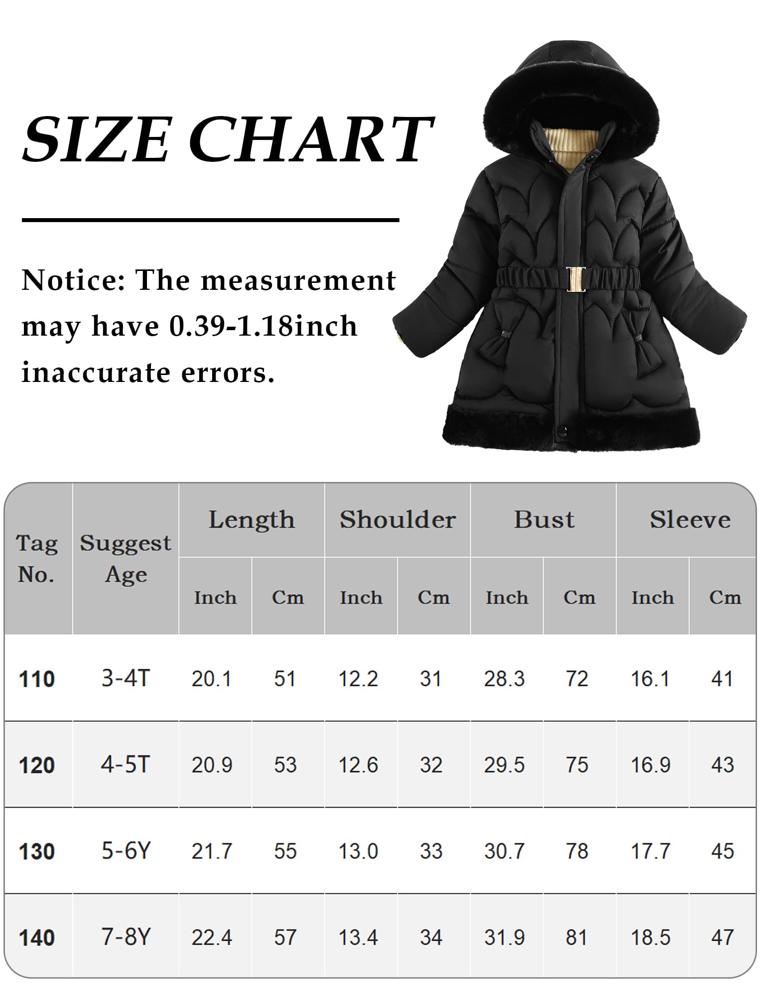 FEOYA Mädchen Winterjacke Lang Kinder Jacke Puffer Teddy Teenager Mantel Mit Kellkapuze Gefüttert Baby Wintermantel Fleece Outdoor Daunenjacke Warme Schnee Dicke Wasserdicht 3-8 Jahre 110-140Cm