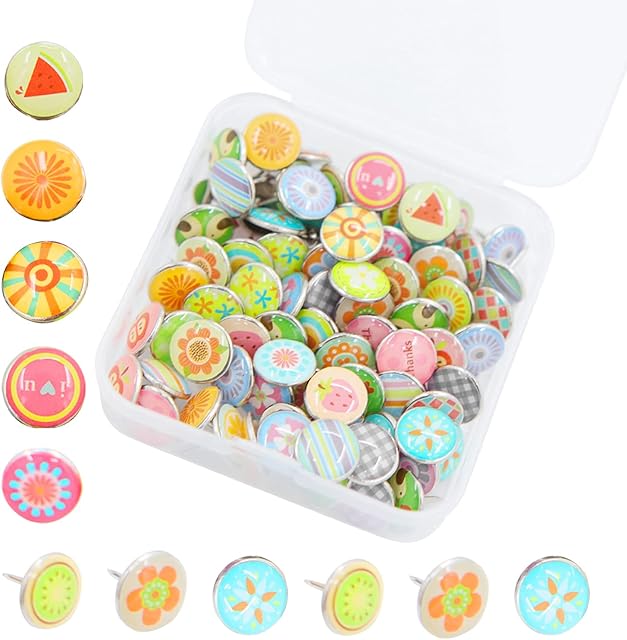 MEDILOE 100 Pcs Creative Push Pins, Colorful round pins, Map Push Pin Decorative Drawing Pins, National Country Flag Pins for Bulletin Board, Pinboard, Map Markers, Office