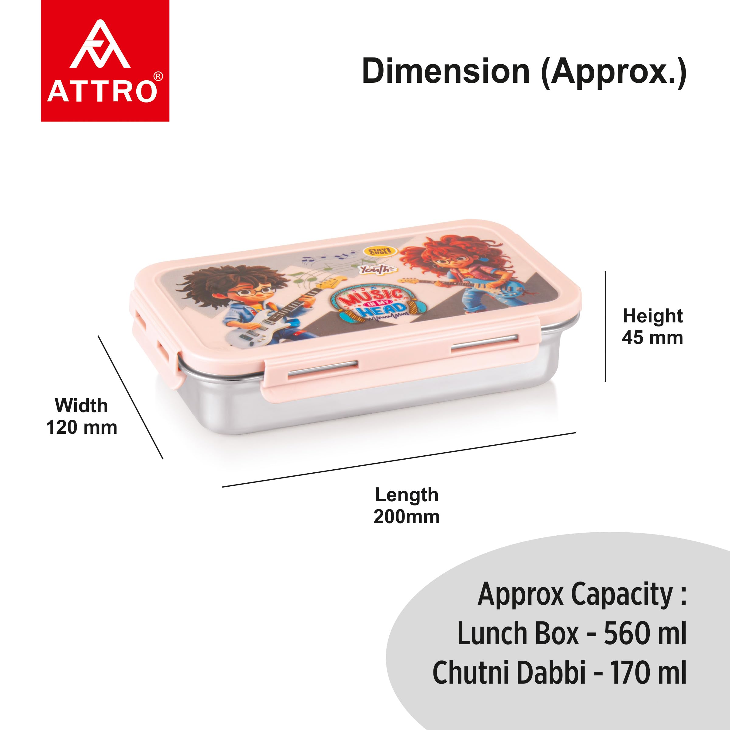 Attro Brunch Stainless Steel Lunch Box - Pink -4