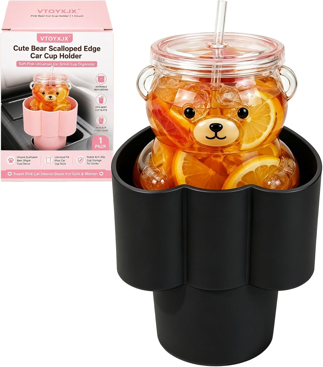 Bear Cup Holder for Car Universal Heart Shape Bear Glass Cup Car Adapter