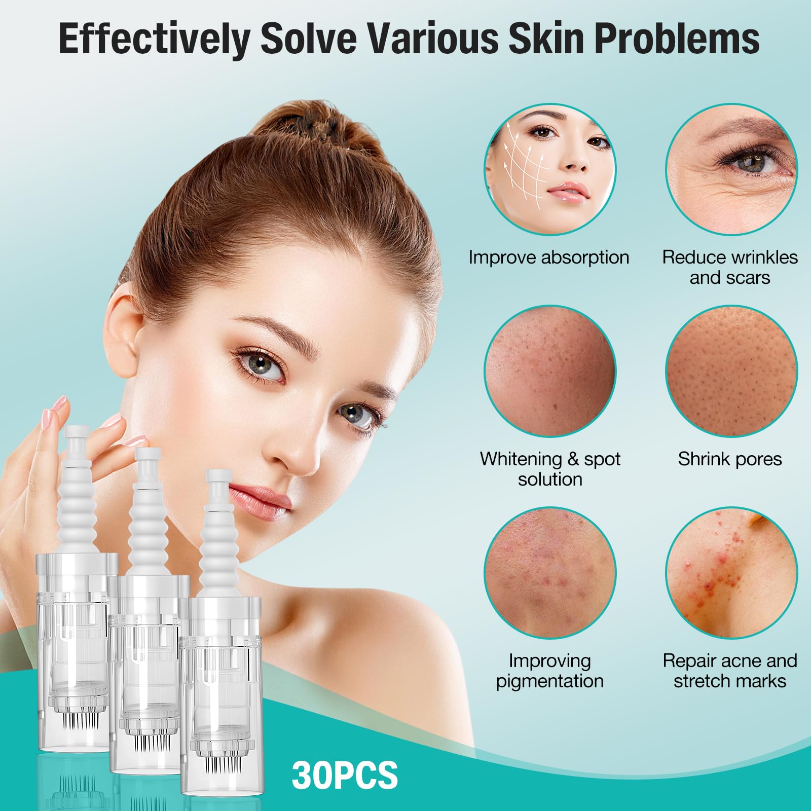 30 aghi di ricambio per microneedling, 12 pin micro nano aghi per modello universale compatibilità con Micro Derma Pen Microneedling, per il ripristino della pelle