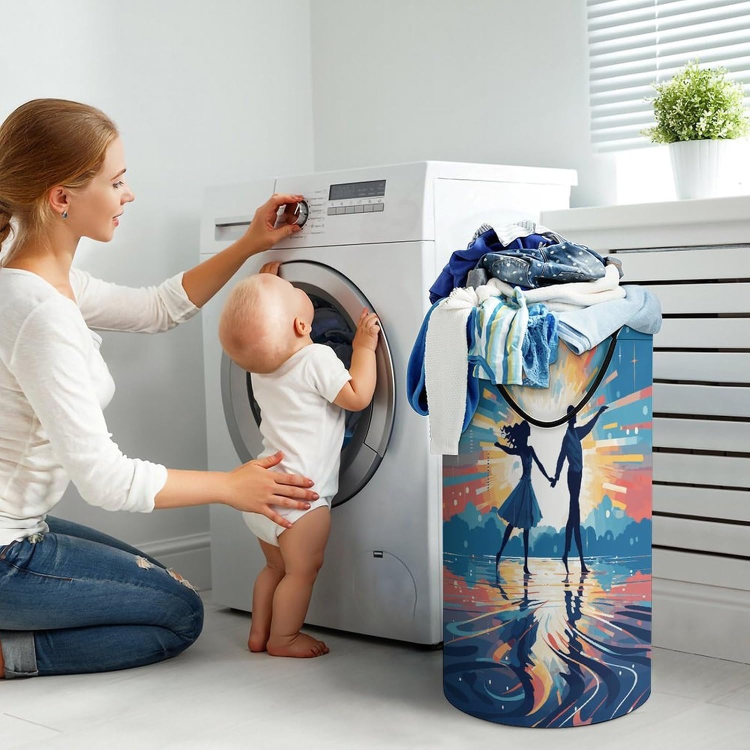 Dancing on Water Laundry Basket 86L Laundry Hamper | Collapsible Clothes Hamper with Reinforced Handles Waterproof Tall Foldable Dirty Clothes Basket for Hotel, Home, Closet