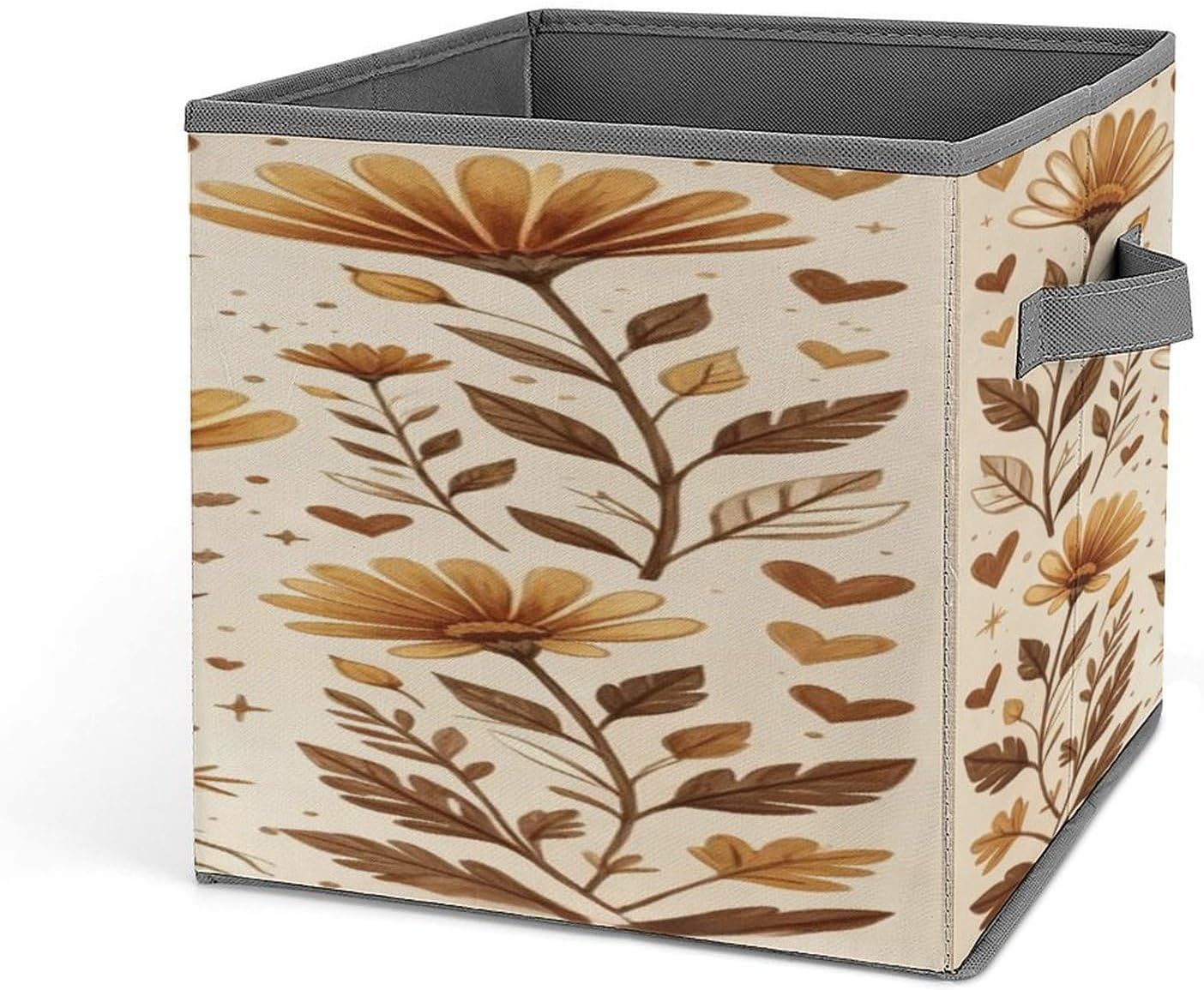 Boho Fabric Bins Storage Basket Square Baskets | Storage Bin with Double Handles,Cube Collapsible Organizers for Organization,Closet,Shelves,Offices