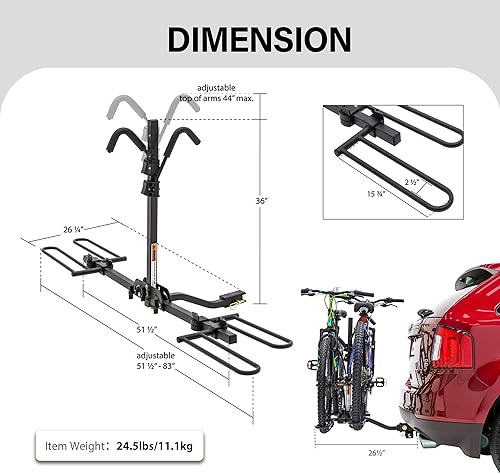 Miniatura 6 de Rockland - Portabicicletas para 2 bicicletas de neumáticos anchos 2.5", apto para vehículos con enganche receptor 1.25 y 2", soporta 80 libras,