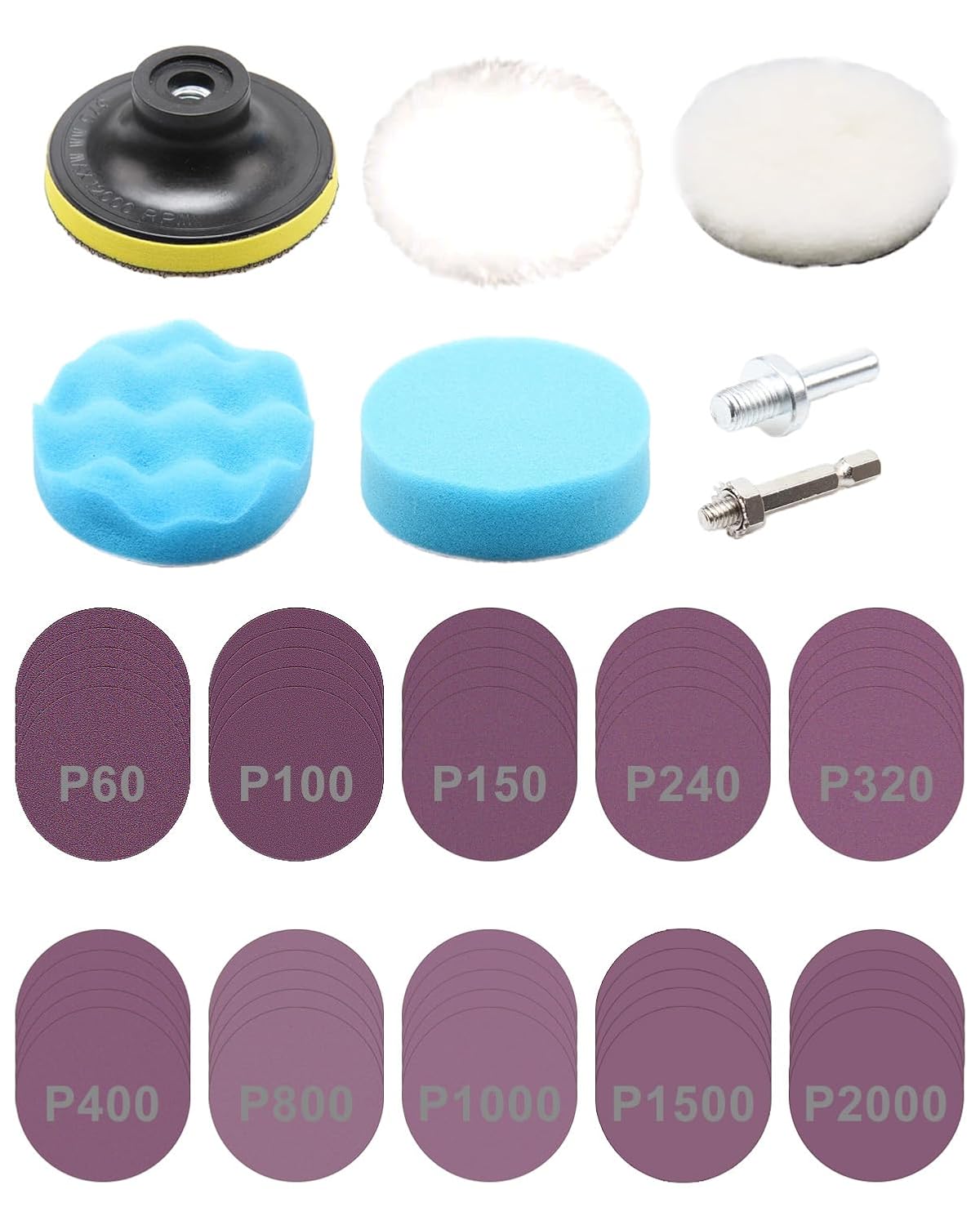 57 Pcs Headlight Restoration Kit with 10 Types Sandpapers 60 to 2000 Grit.