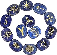 Vista 9 de Rockcloud Juego de runas de brujas de cristal curativo Lapislázuli, símbolo gitano, piedras de chakra, piedra de palma, equilibrio de reiki, 10