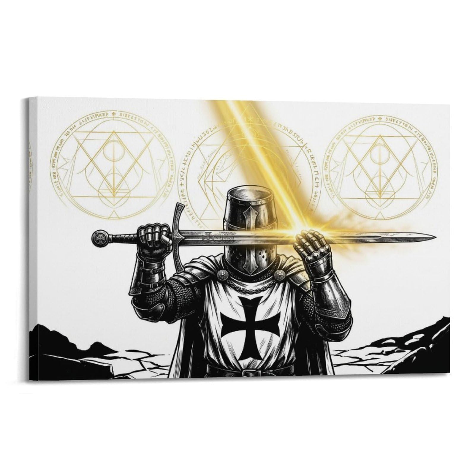 Olyhtr Boys Frame-Style Paladin Magic Circle Templar Knight Sacred Poster Sword Armor Modern Decorative Canvas Prints - Ideal Wall Art For Family, Man Cave, Game Room, & Girls Bedroom 20X30inch(50X75cm)