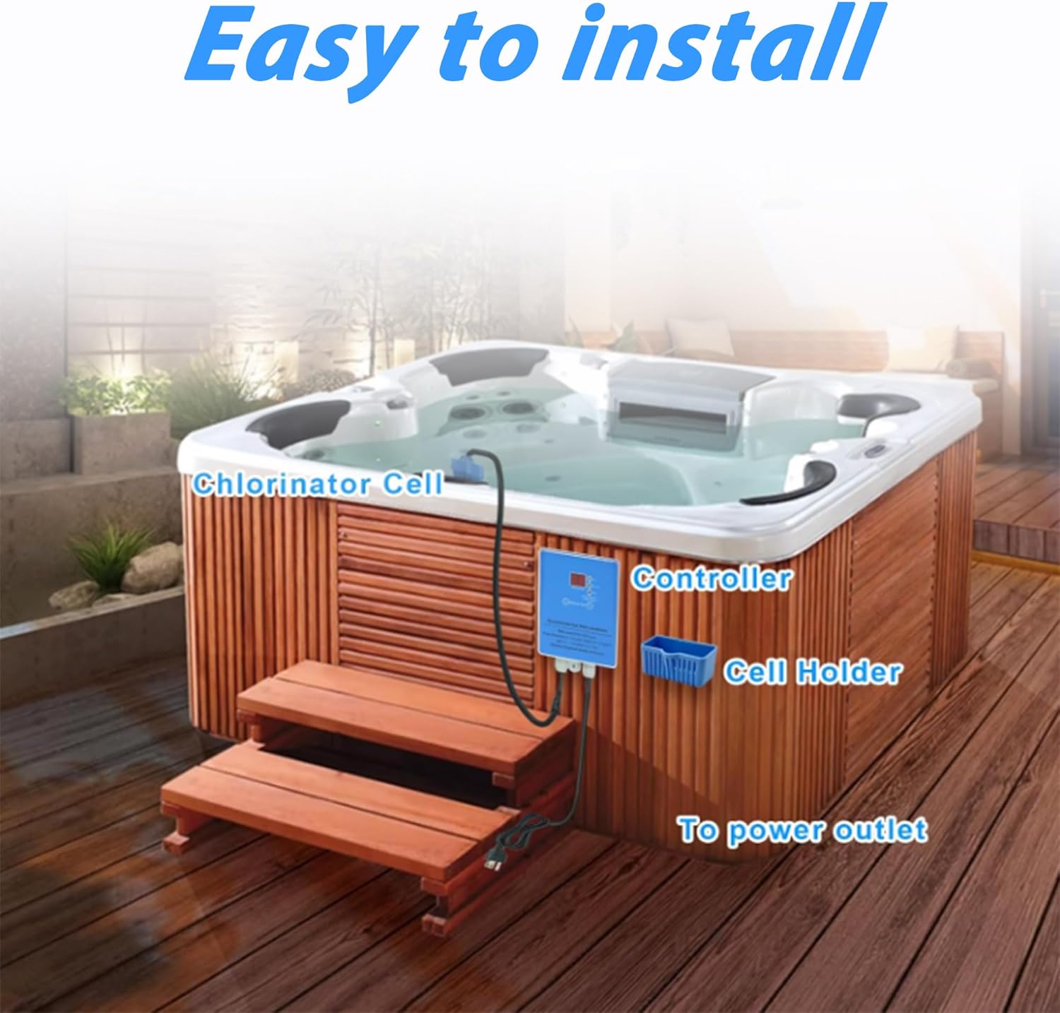 Salt Chlorine Generator Kit for Hot Tubs & Swim Spas - Up to 2000 Gallons, Easy Install Low-Salt Chlorination System