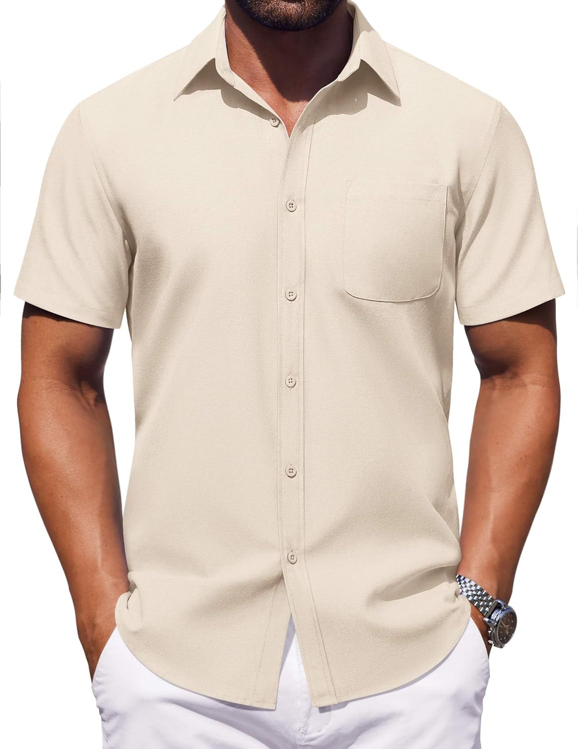 COOFANDY Mens Button Down Short Sleeve Shirt Casual Dress Shirt Untucked Summer Shirts with Pocket