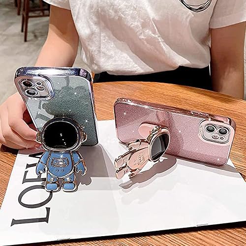 Miniatura 3 de Yepda Funda diseñada para iPhone 12 Pro Max con purpurina de lujo cubierta de astronauta oculto bonito soporte 3D brillante delgada a prueba de