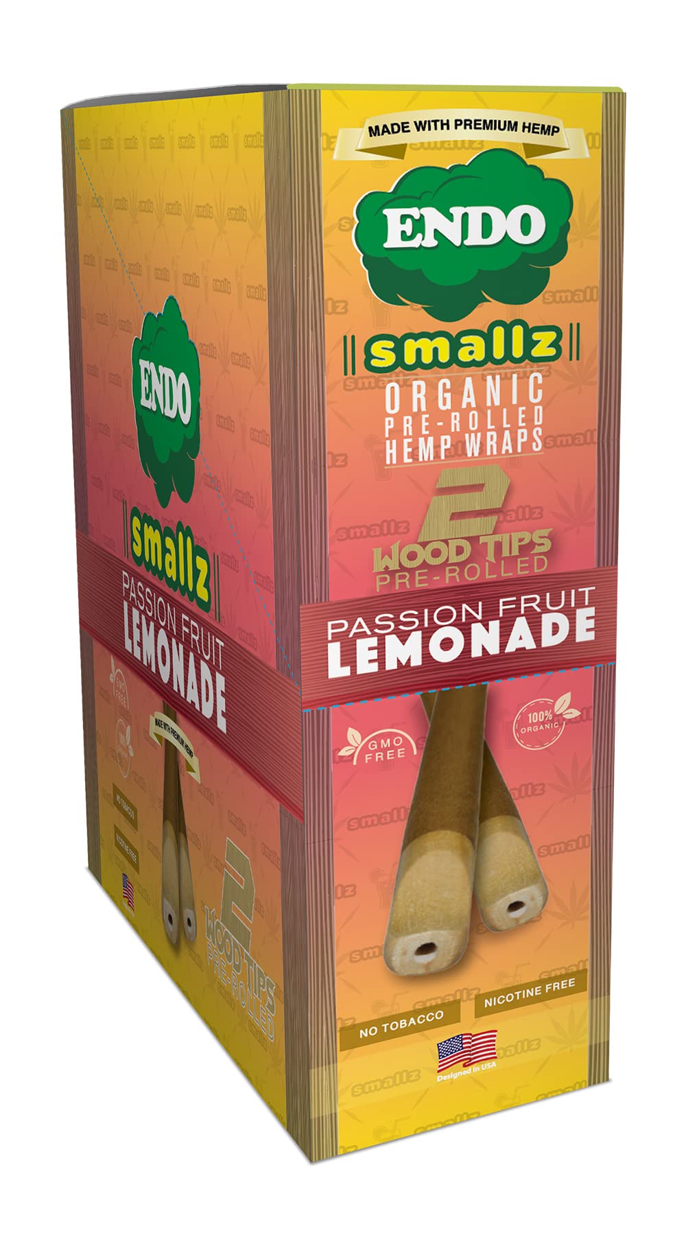 ENDO smallz - Organic Hemp Wraps - Sealed Box - Various Flavors - 60 (15 x 4) Hemp Wraps per Box (Passion Fruit Lemonade)