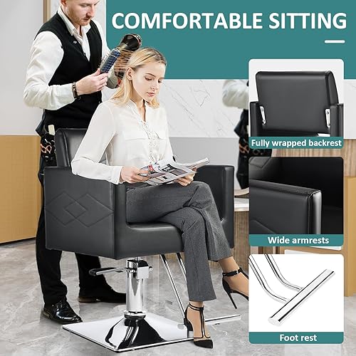 Miniatura 9 de L'aimefois Silla de salón para estilista, giratoria de 360, capacidad de 330 libras con bomba hidráulica resistente, silla de peluquería ajustable