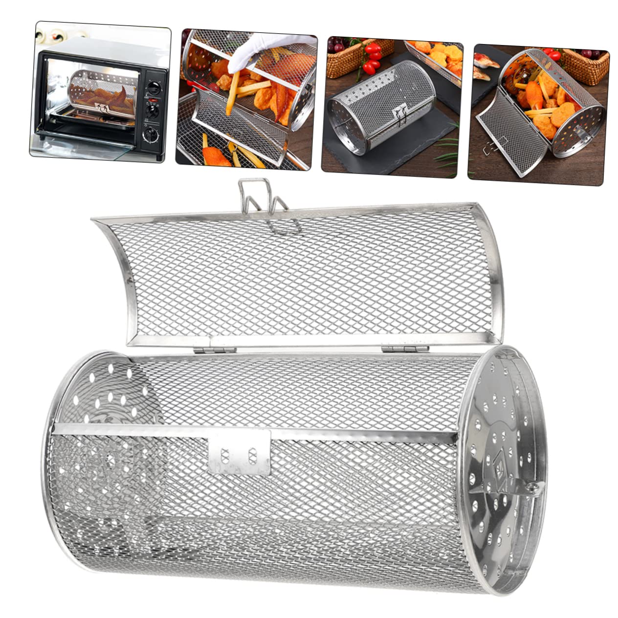 Yardwe Panier De Four À Tambour En Acier Inoxydable 25X14X14Cm Cage De Rôtissoire Rotative Accessoire De Cuisson Pour Barbecue Et Friteuse À Air