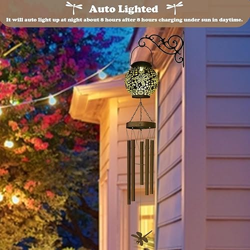 Miniatura 3 de Campanillas de viento solares para decoración al aire libre, grandes campanillas de viento conmemorativas de tono profundo, campanillas de viento de