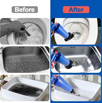 Toilet Piston Tool Set, Pneumatic Sewer Blaster, Sink Piston, Sewer Clog Removal Tool for Sinks, Toilets, Bathrooms, Showers, Kitchens, Clogged Pipes