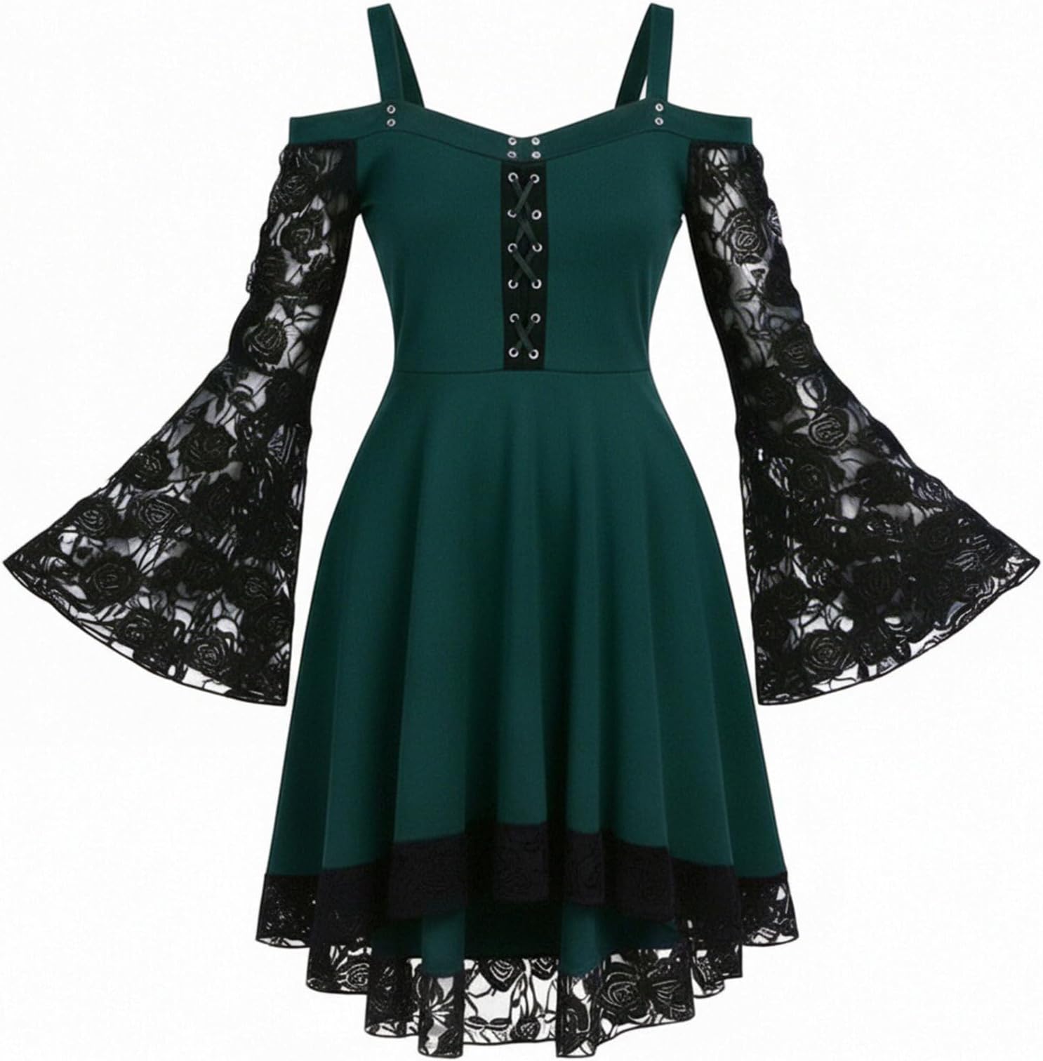 Women’s Gothic Steampunk Dress Lace Off Shoulder Renaissance Dress Party Cosplay