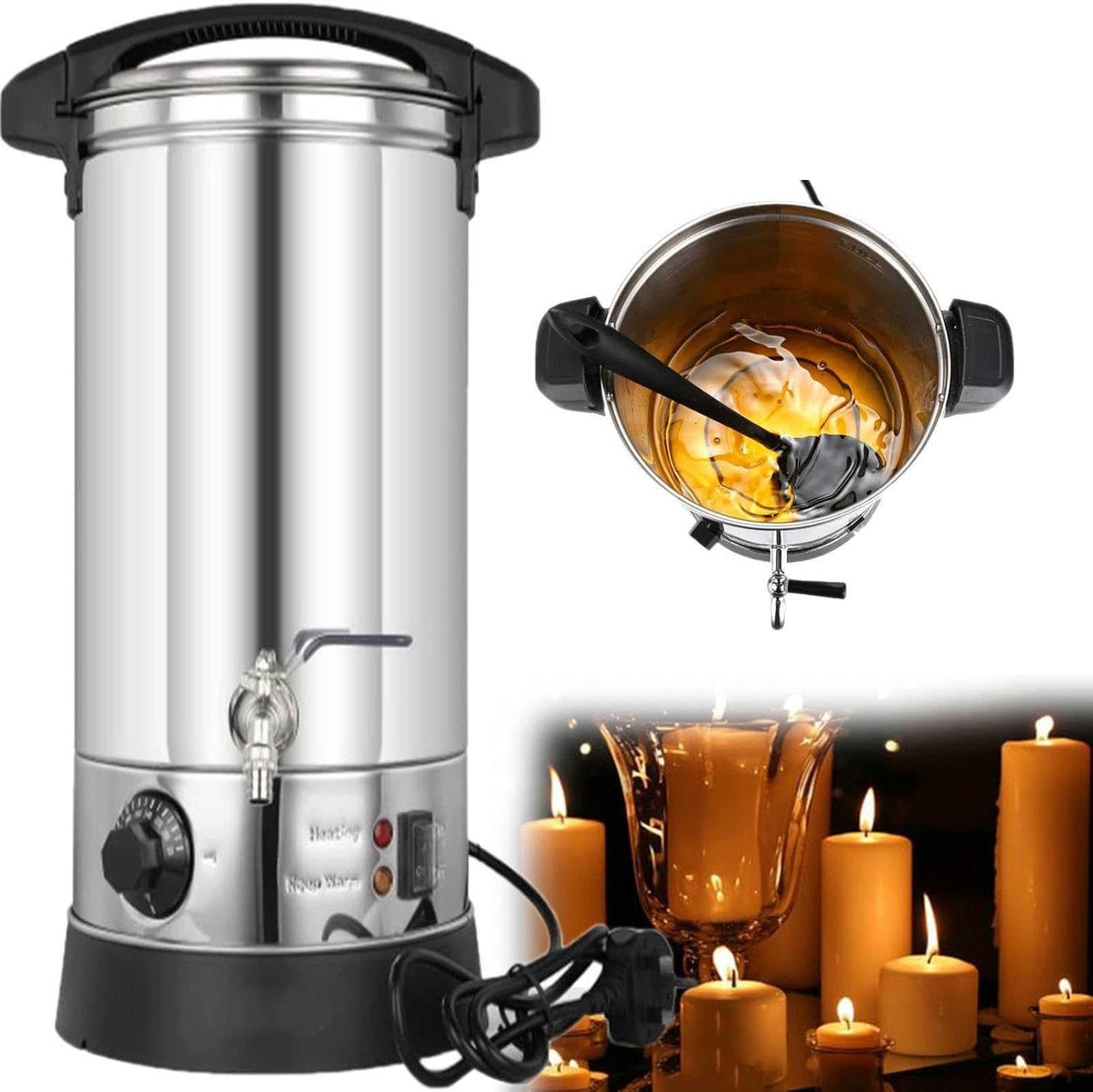 Topiarka do wosku do produkcji świec, elektryczna maszyna do topienia wosku, regulacja temperatury (maks. 230 ℉), szybki kran dla biznesu (35L)