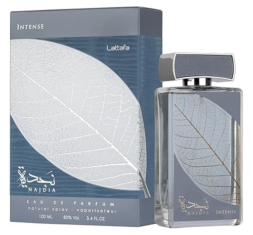 Lattafa Najdia Intense  Fragancia fresca, marina y amaderada  Eau de Parfum en aerosol de larga duración para hombres, 3.4 onzas  100 ml