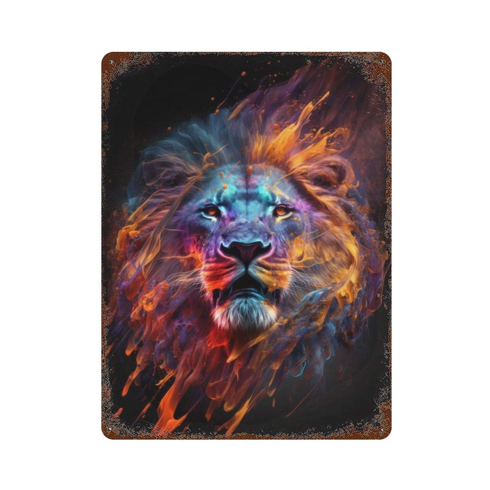 Garage Style Lion Graffiti Colors Vintage Rust Metal Sign 15.7"x11.8", Shabby Chic Decor for Bar And Workshop