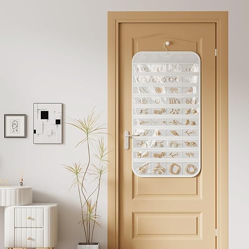 Miniatura 3 de 1 organizador de joyas colgante, organizador de joyas de 80 bolsillos para colgar, para joyas, aretes, collares, pulseras, anillos, soporte de viaje