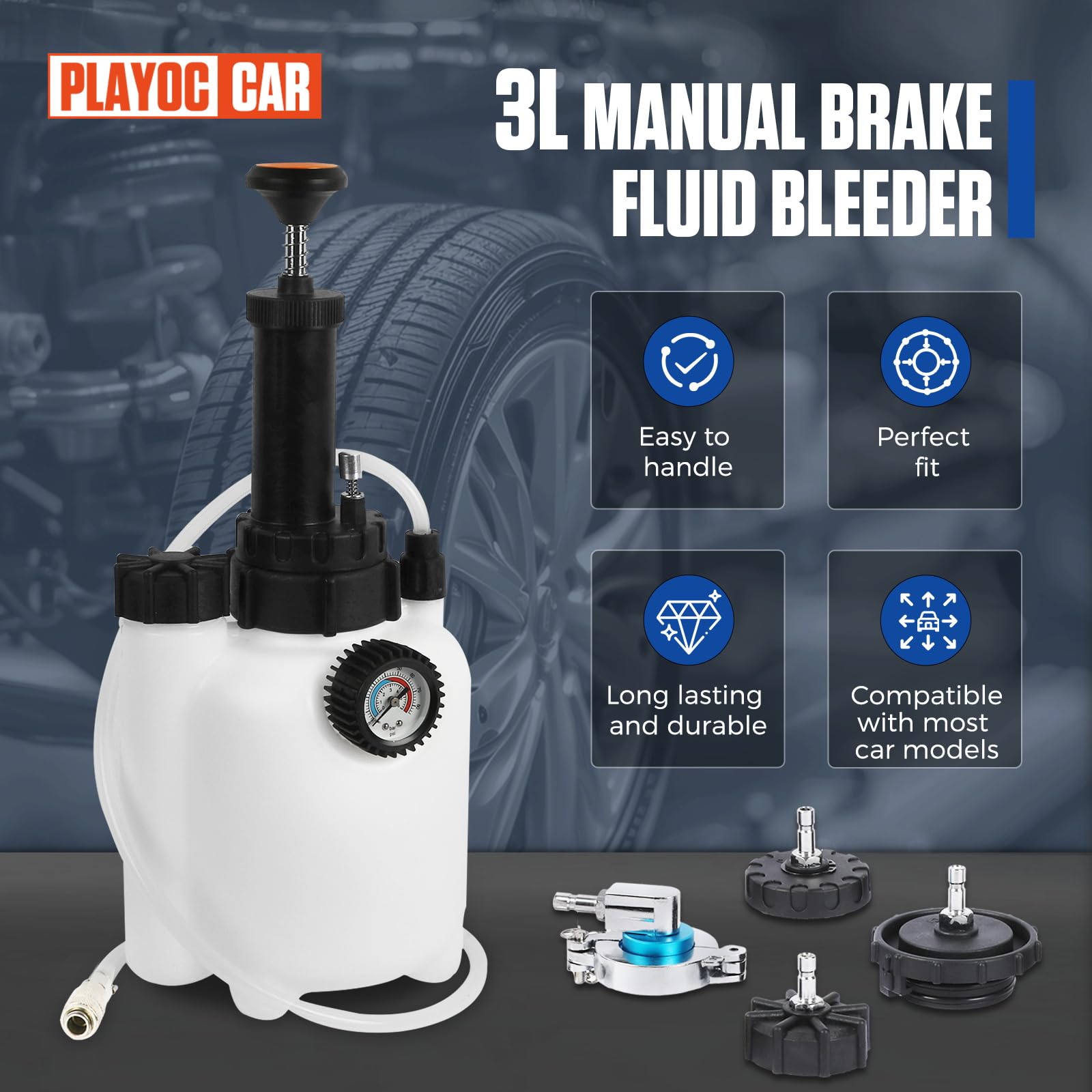 Kit Pompe à Vide Frein 3L, avec Bouteille 1L et 5 Adaptateurs Cylindre Moteur, Uni-Personne pour Tous Modèles Automobiles.automobiles