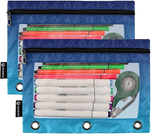 Miniatura 2 de Estuche de lápices personalizado degradado azul para 3 anillas, bolsa de lápices personalizada con cremallera transparente para ventana, estuche