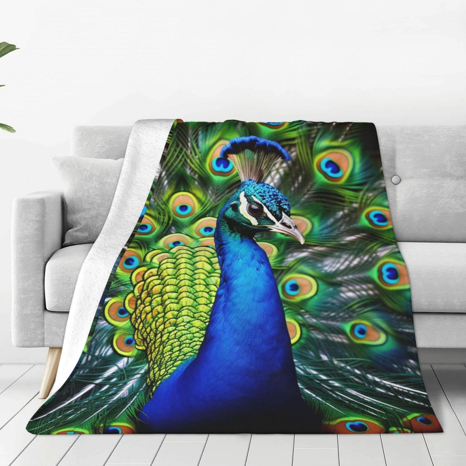 Couverture flanelle paon bleu 152x127cm pour lit et canapé