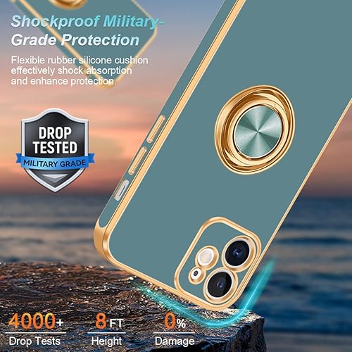 Miniatura 7 de Fingic Funda para iPhone 12 iPhone 12 con soporte de anillo soporte magnético de anillo giratorio de 360 borde dorado chapado brillante funda