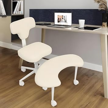 Mobile Cross Legged Office Chair with Wheels, 360  Rotating Meditation Chairs,ADHD Desk Chair for Adults,Adjustable Height Home Office Stool with Back Support, Criss Cross Seat White