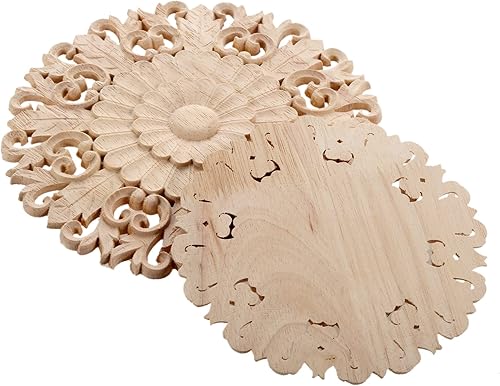 Miniatura 5 de MUXSAM Apliques de madera tallada en madera, calcomanías redondas de madera ornamentadas para armario, puerta, armario, cajón, pared, techo,