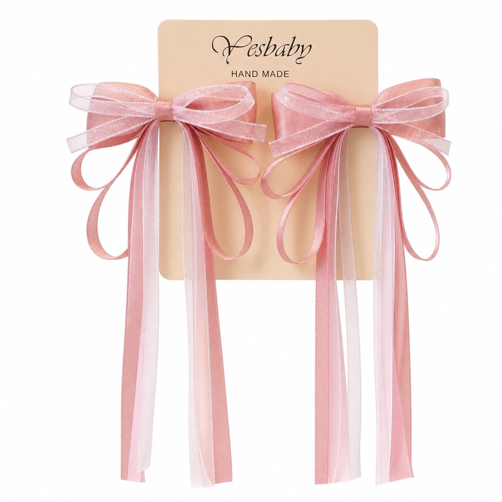 2 Piece Bow Hair Clips for Women, Pink Satin Hair Bow with Long Tassel Streamers, Flowing Ribbon Hair Accessory for Daily Styling Special Events-image-27