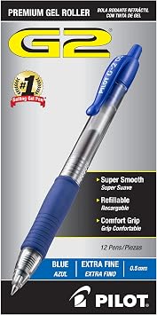 PILOT G2 Premium Refillable and Retractable Rolling Ball Gel Pens, Extra Fine Point, Blue Ink, 12-Pack 31003