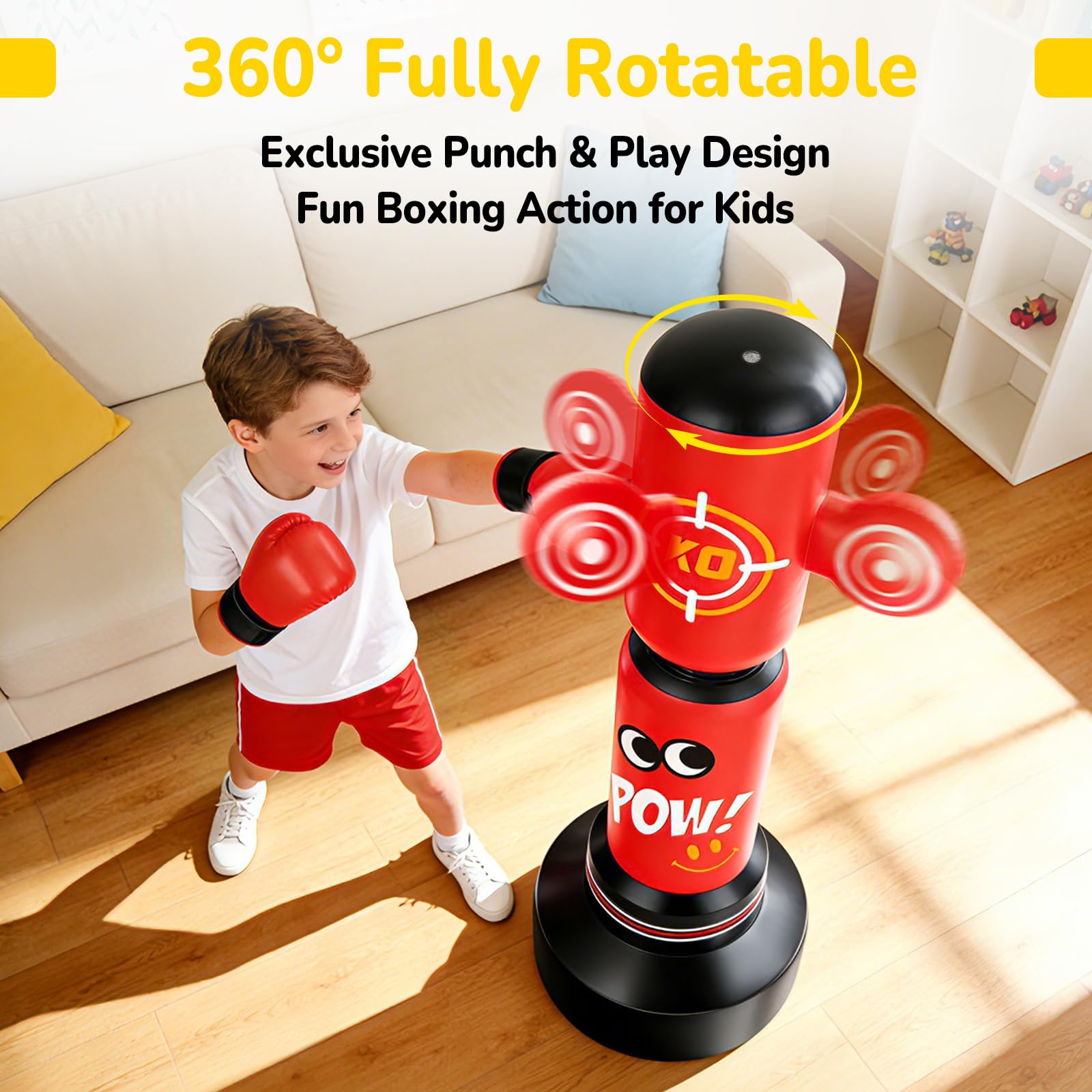 Saco Boxeo niños, Set de Boxeo con Bomba y Cuerda para Saltar Saco de Boxeo Hinchable Grande de 165cm, Regalos para niños y niñas de 3 a 12 años para Practicar kárate, Taekwondo