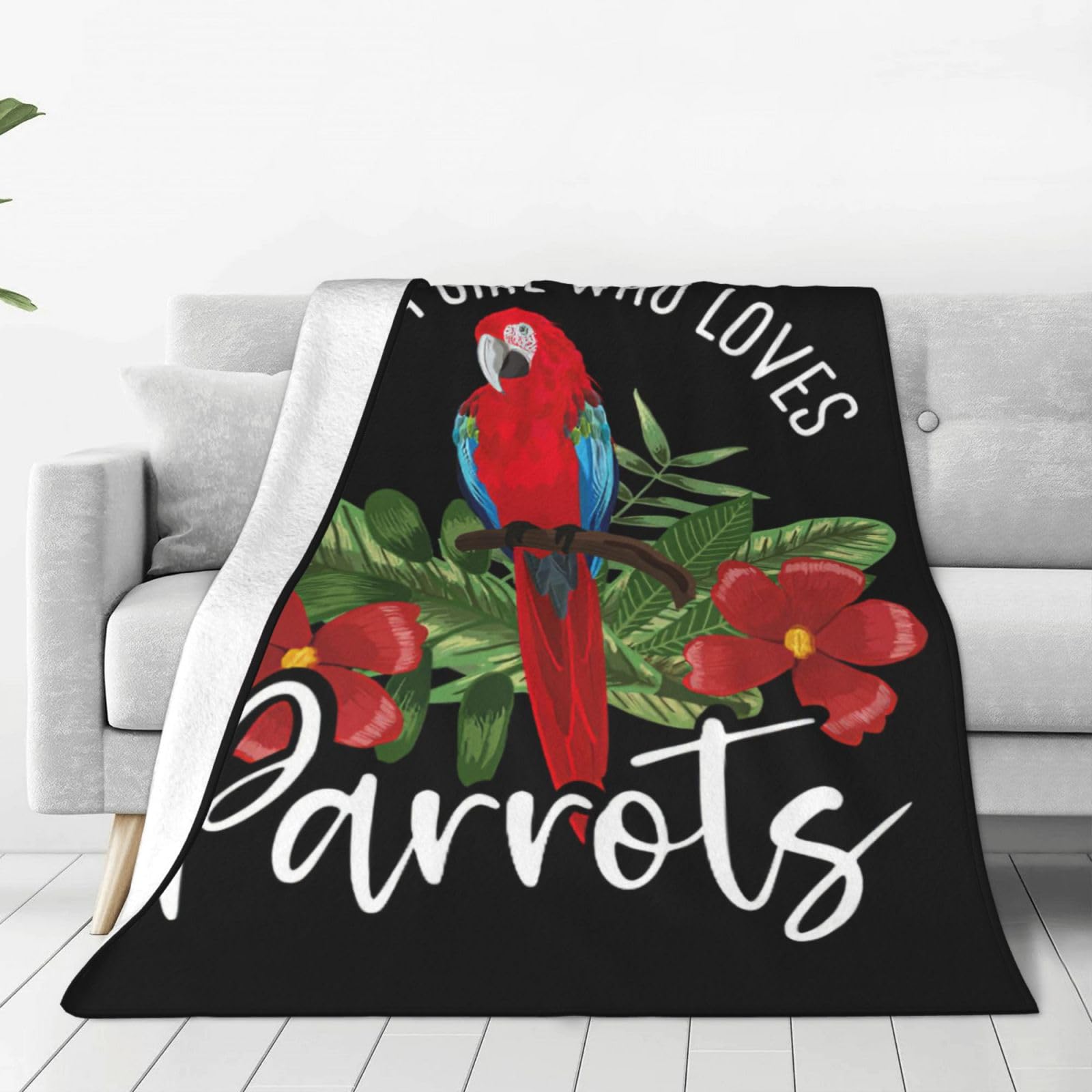Parrot Blanket Just a Girl Parrot Plant Blanket Gift for Girl Women Adults Soft Flannel Fleece Throw Blanket for Sofa Couch Bed Chair Lightweight Plush Fuzzy Lap Blankets 50"X40"