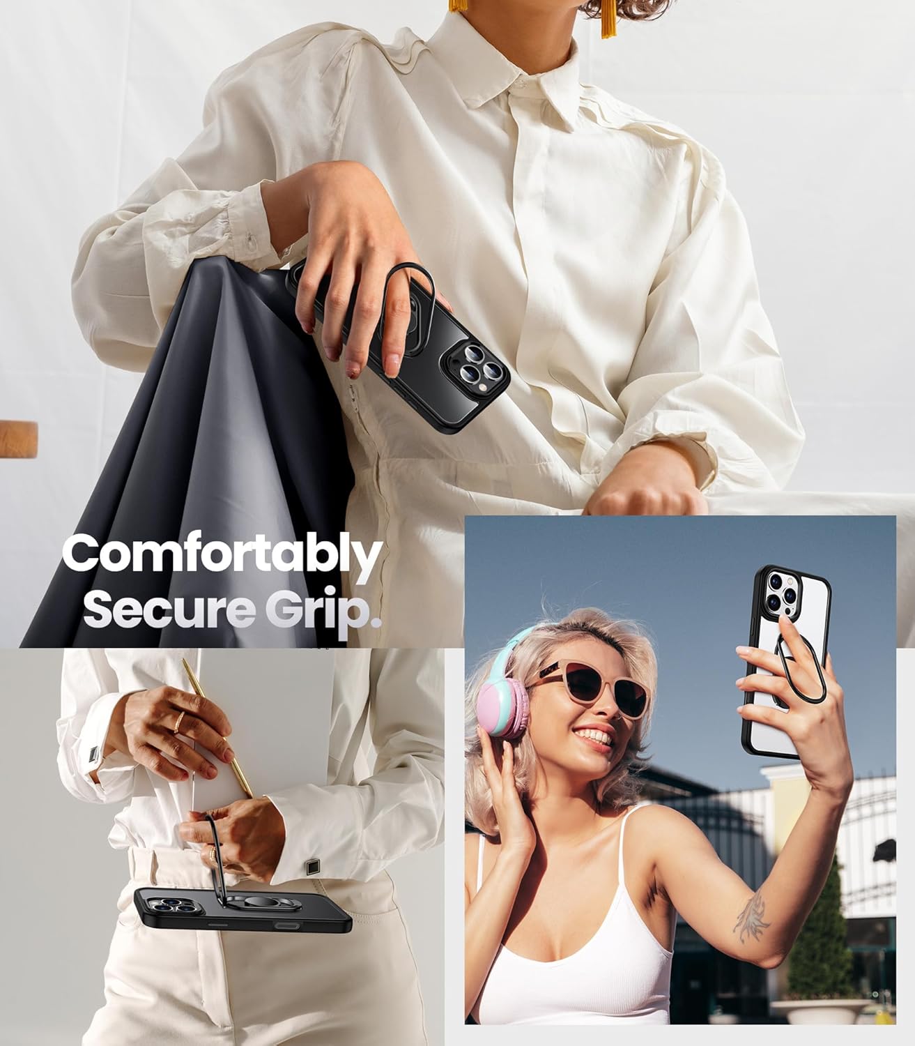 Shields Up for iPhone 16 Pro Case with Stand, Phone Case Clear with Double Ring Holder [Adjustable & Foldable] Shockproof Protective Cover for iPhone 16 Pro 6.3 inch - Clear Black - Image 5