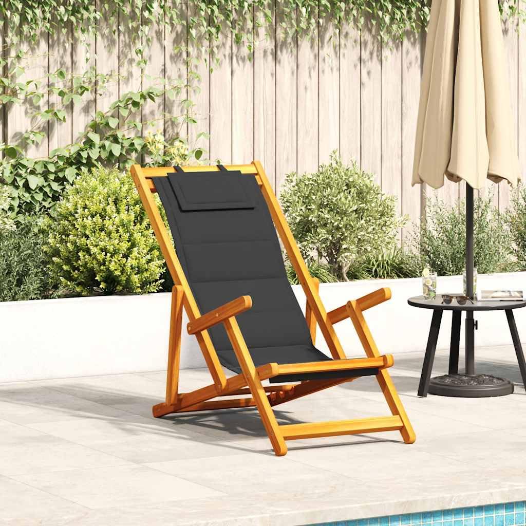 Chaise longue pliante de jardin en textilène noir transat inclinable 3 positions