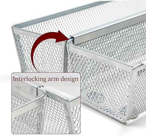 Miniatura 4 de Organizador de cajones de malla con brazo entrelazado para utensilios, cosméticos, cubiertos, bolígrafos (9 x 3 x 2 pulgadas, gris)