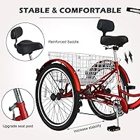 Vista 11 de H&ZT Triciclo para adultos, bicicleta de 3 ruedas, triciclo crucero, con engranaje de 7 velocidades, mango de freno de estacionamiento, escalón