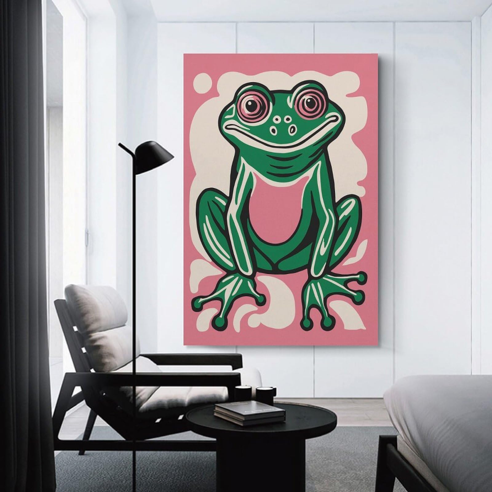 Junmoney Pink Retro Frog Room Decor Wall Art, 20x30inch(50x75cm), for Home, Office, Studio Or Guest Room, Canvas Wall Art That Fits Changing Layouts