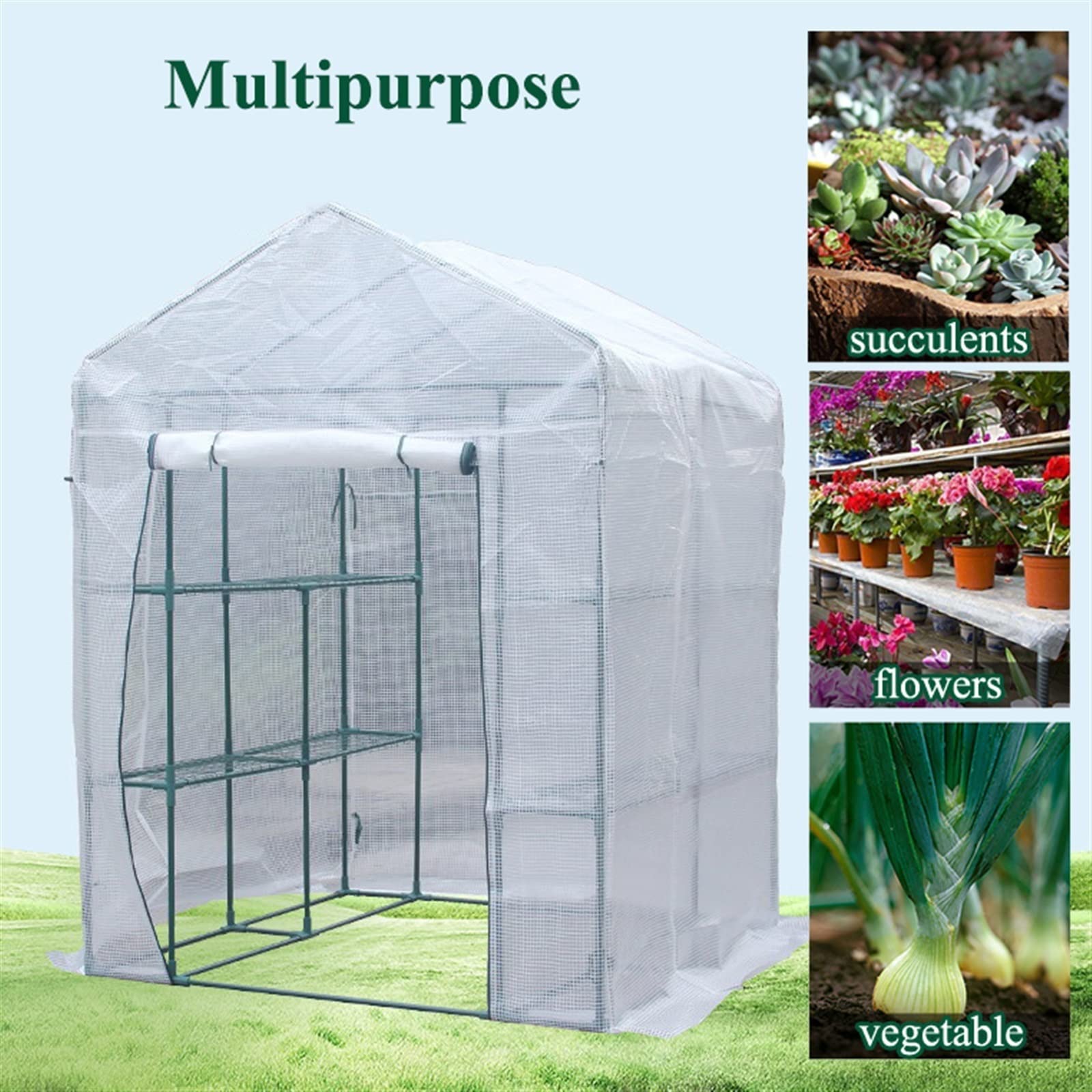 YUZES Serre pour Plantes d'intérieur et d'extérieur, étagères de Jardin Portables Robustes, avec Housse en PE Durable et Porte à Fermeture éclair Enroulable, pour terrasse/arrière-Cour/Balcon