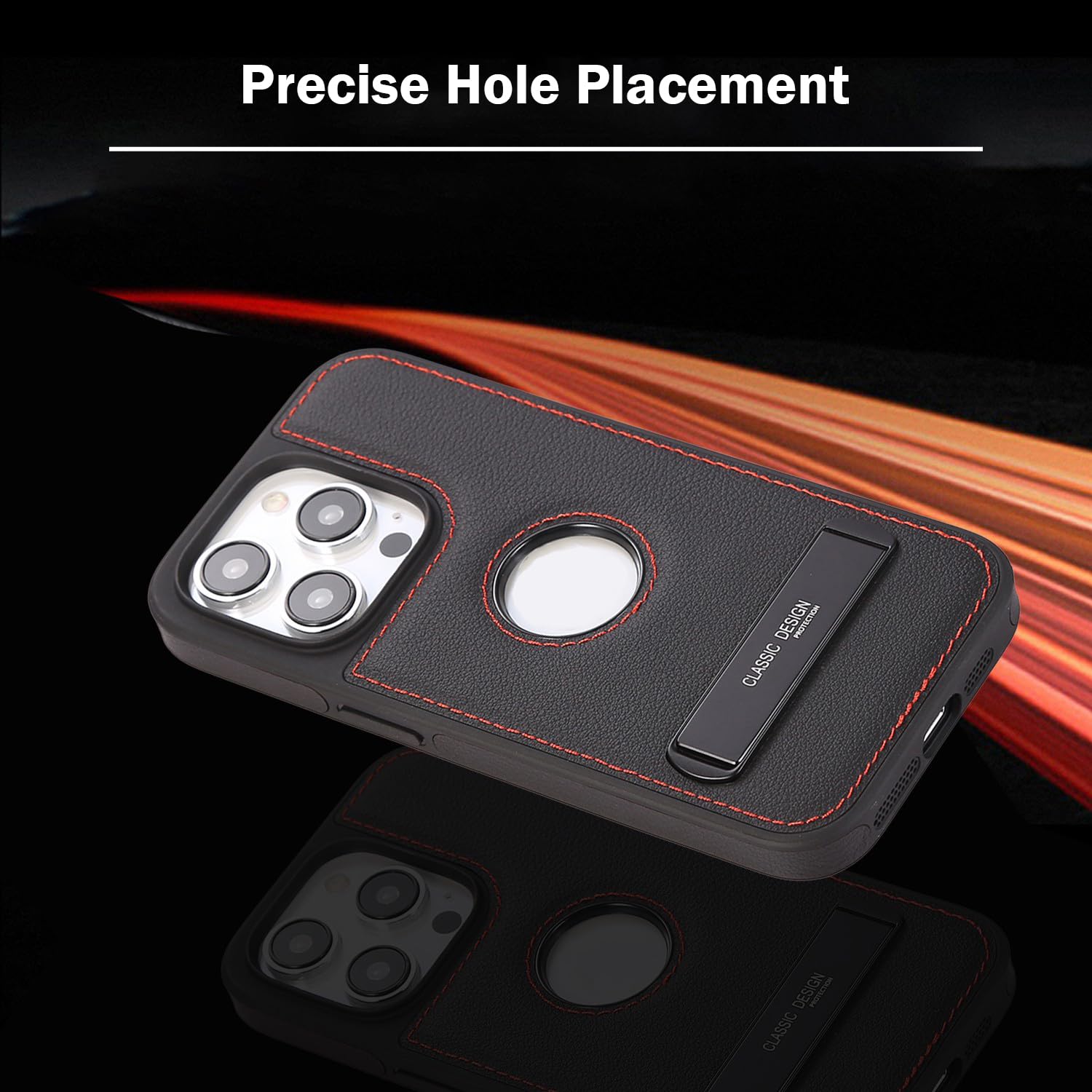 Etui z podstawką do iPhone'a 15 Pro Max/15 Pro/15 Plus/15, widok logo, wysokiej jakości biznesowe, wąskie, etui ochronne z prawdziwej skóry, brązowy, 15ProMax