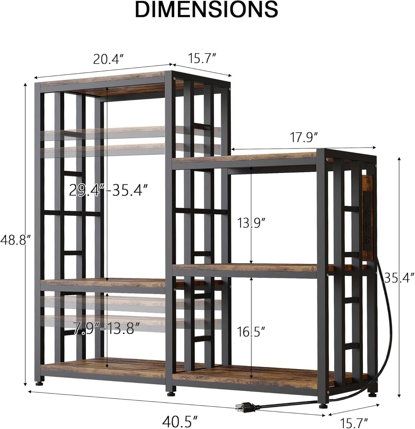 6-Tier Mini Fridge Stand with Power Outlet,Coffee Bar Cabinet Station with Storage Space,Shelf Organizer for Dorm Microwave Baker Rack for Kitchen, Home, Office