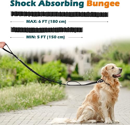 Miniatura 3 de PetBonus Correa táctica resistente para perro, correa elástica de absorción de impactos de 5 pies con 2 asas acolchadas, clip de metal de liberación